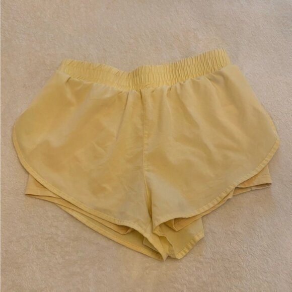 YELLOW ATHLETIC SHORTS WITH YELLOW SPANDEX SZ SMALL - Picture 1 of 5